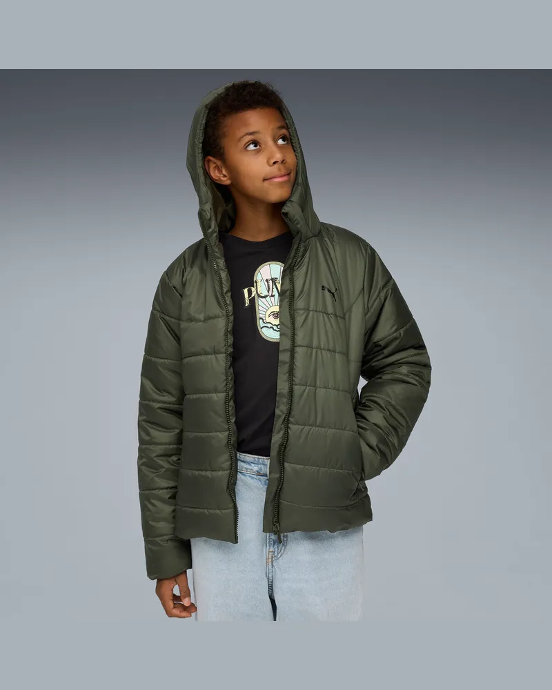 Puma Essentials Wattierte Kapuzenjacke Teenager, Kleidung, GrÃ¼n Grã¼n