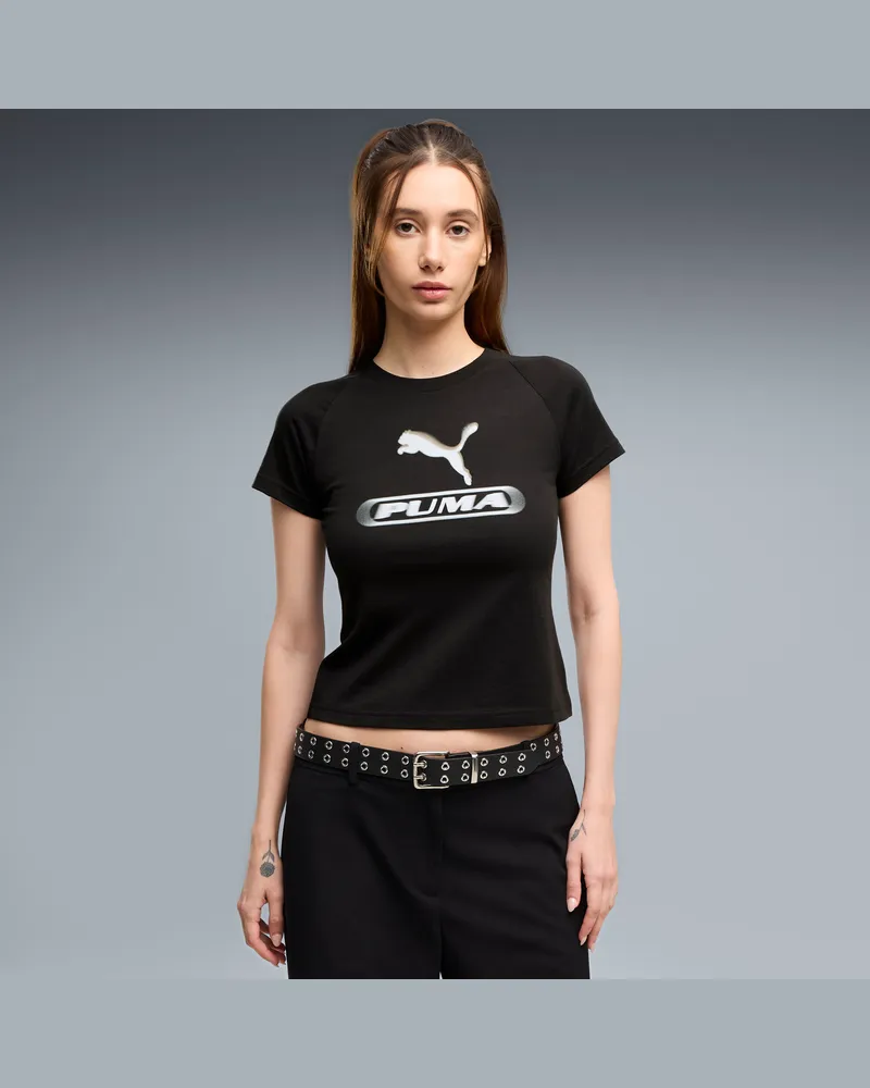Puma Sport Slim Graphic T-Shirt Damen, Kleidung, Schwarz Schwarz