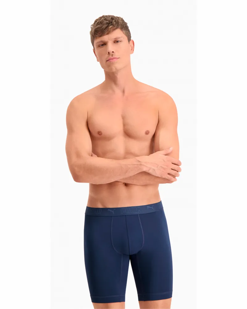 Puma Sport lange Mikrofaser Boxershorts Herren (2er-Pack), Kleidung, Blau Blau
