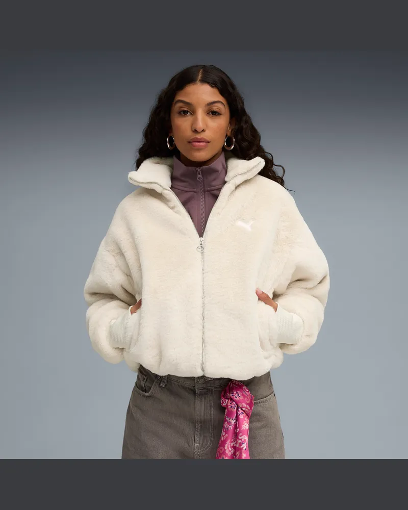 Puma Wardrobe Essentials Weiche Fleecejacke Damen, Kleidung, Weiß Weiß