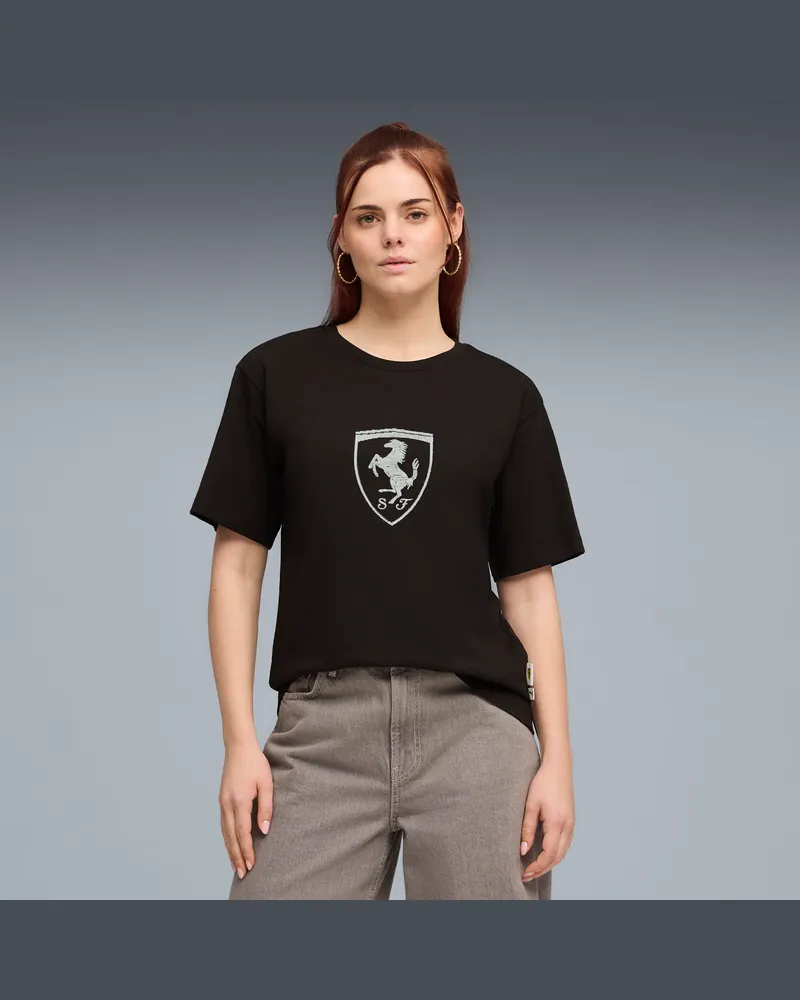 Puma Scuderia Ferrari Tonal Shield T-Shirt Damen, Kleidung, Schwarz Schwarz