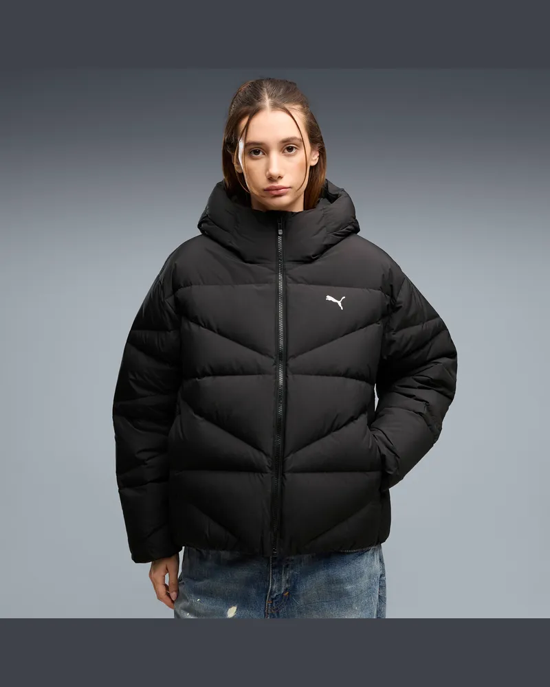 Puma Daunen-Pufferjacke mit Kapuze Damen, Kleidung, Schwarz Schwarz
