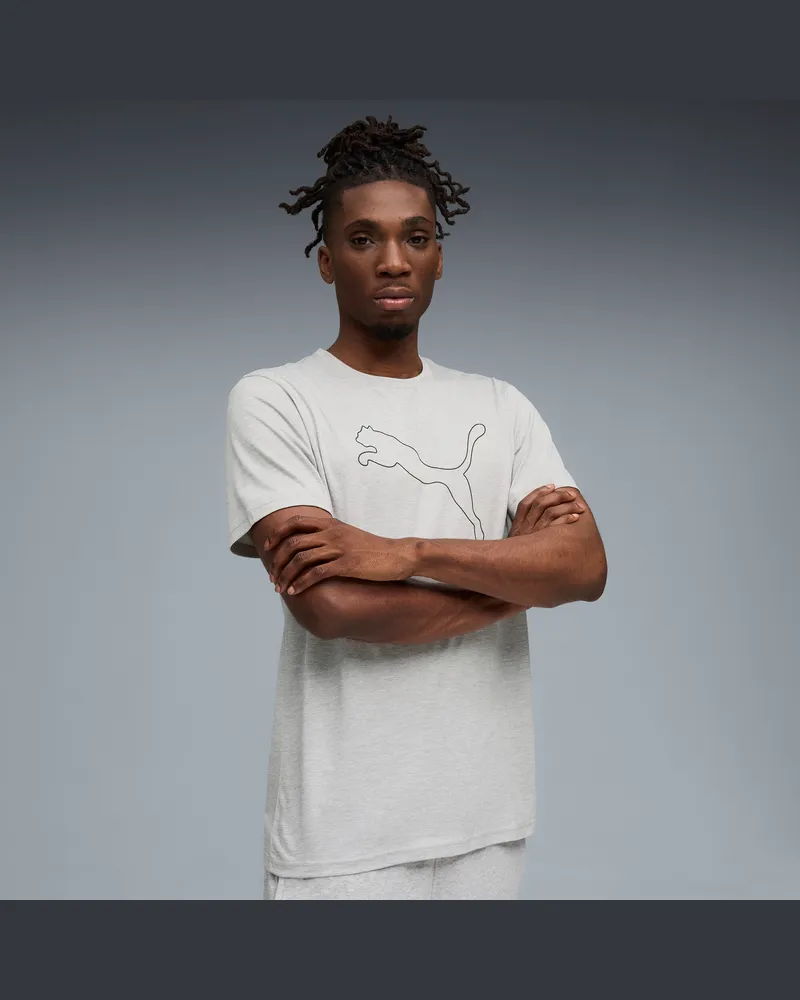 Puma TAD ESSENTIALS Meliertes T-Shirt mit Cat Logo Herren, Kleidung, Grau Grau