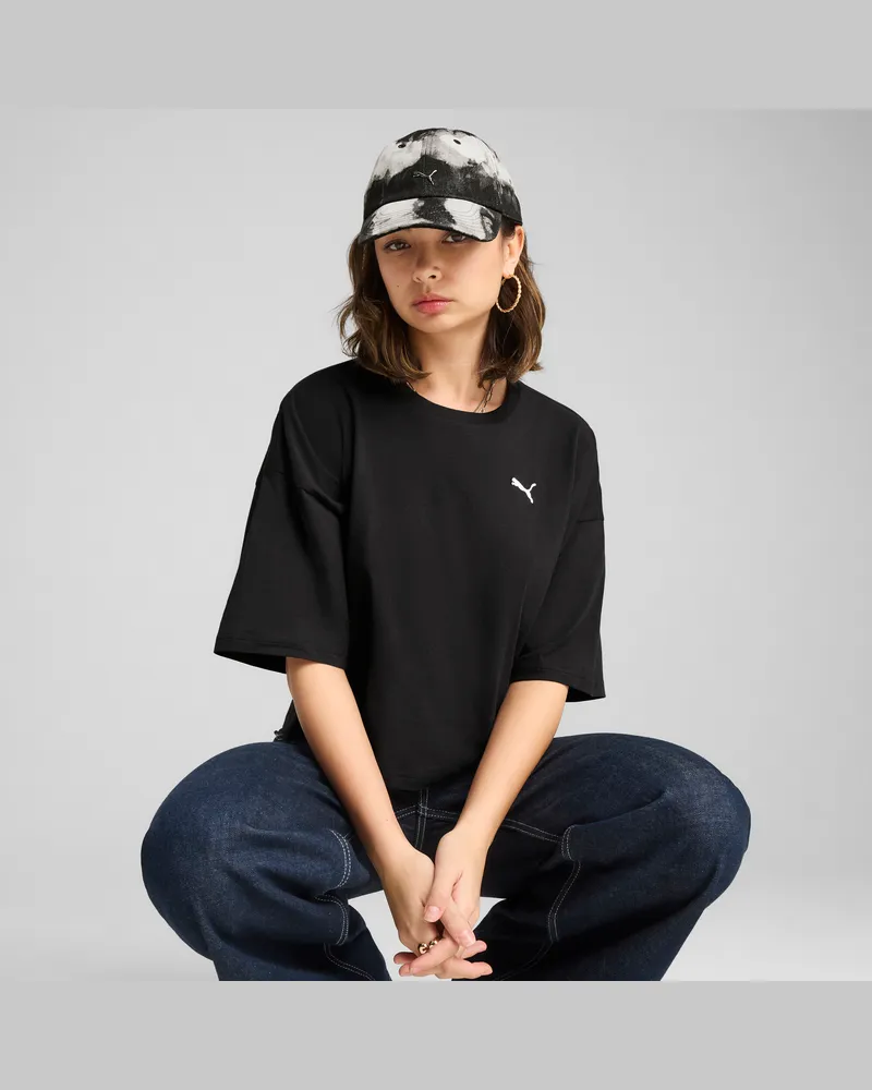 Puma WARDROBE ESS Kurzes Oversized-T-Shirt Damen, Kleidung, Schwarz Schwarz