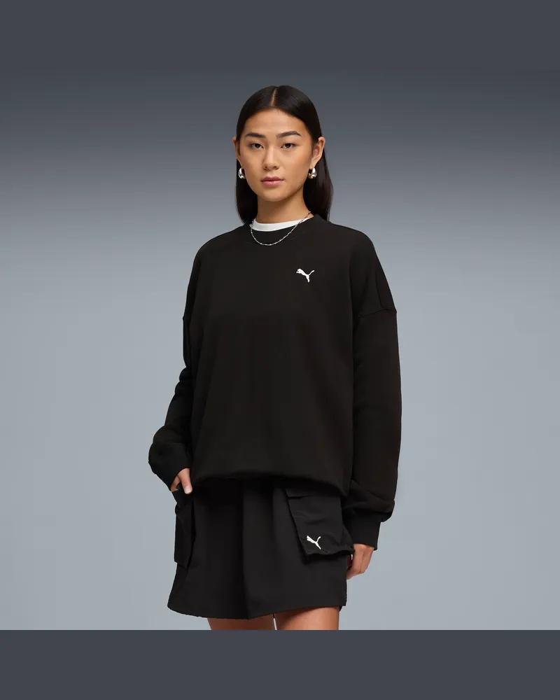 Puma Wardrobe Essentials Oversized Sweatshirt Damen, Kleidung, Schwarz Schwarz