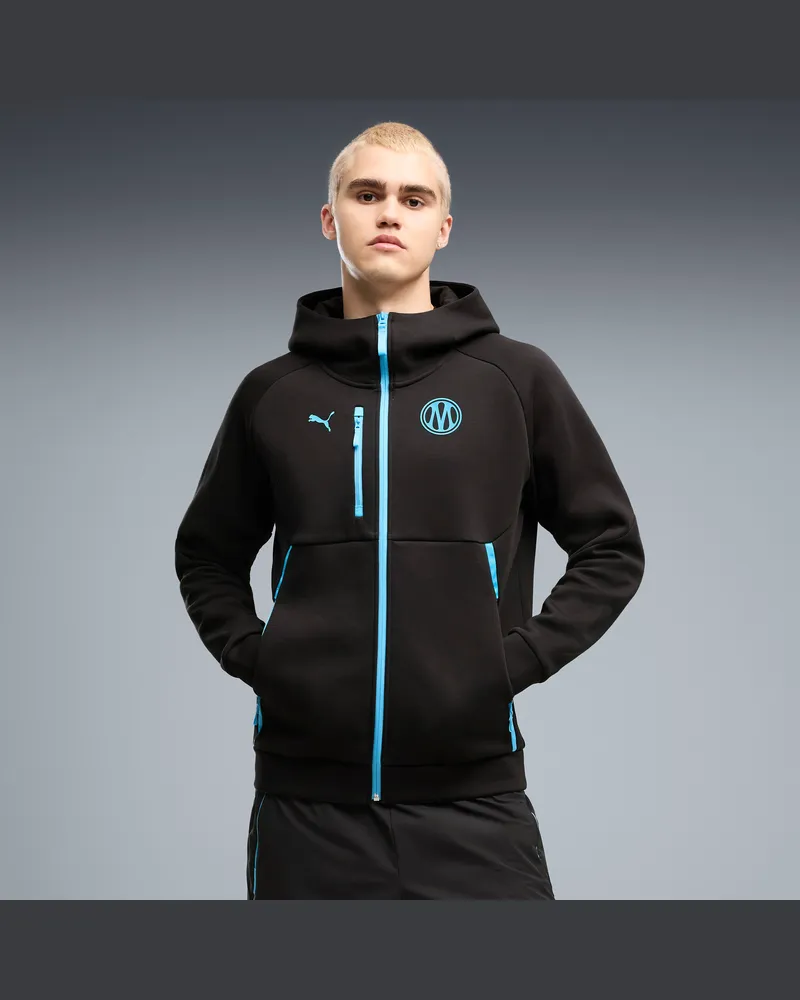 Puma Olympique de Marseille TECH Kapuzenjacke Herren, Kleidung, Schwarz Schwarz