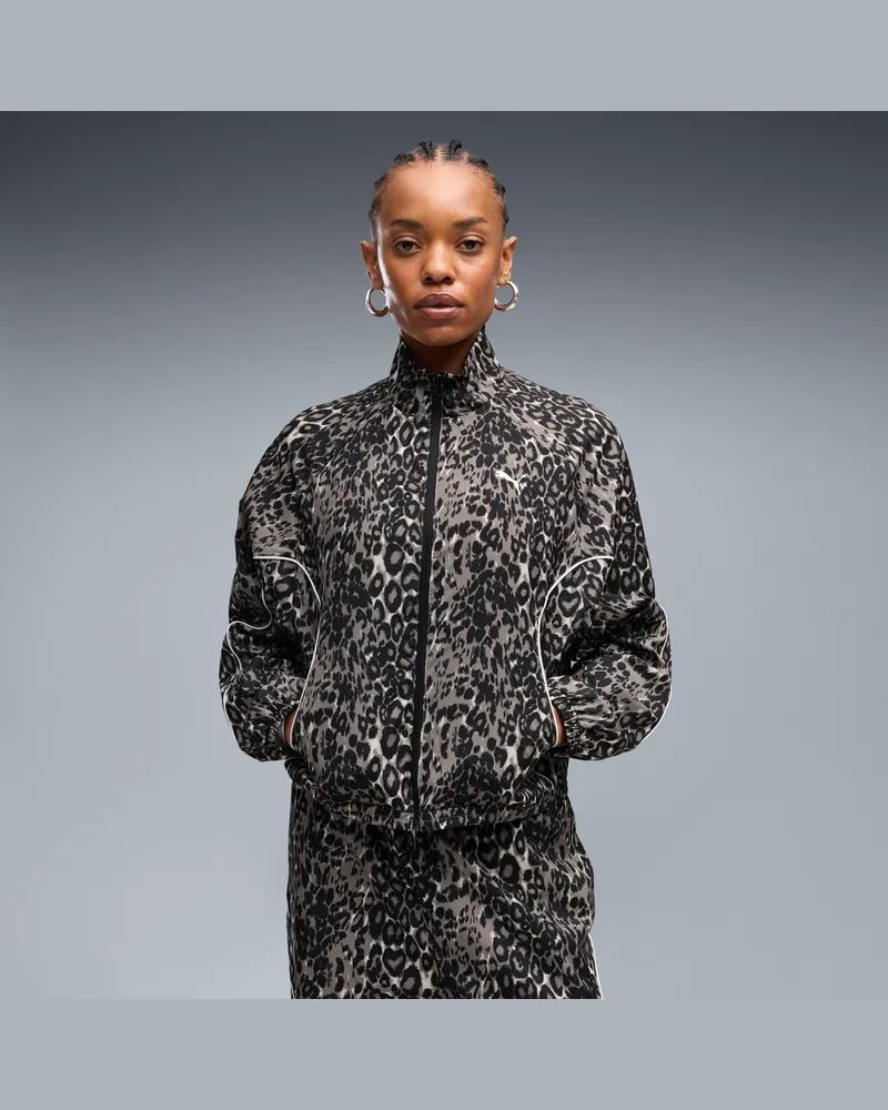 Puma Sport Relaxed Animal Printed Full-Zip Jacke Damen, Kleidung Beige