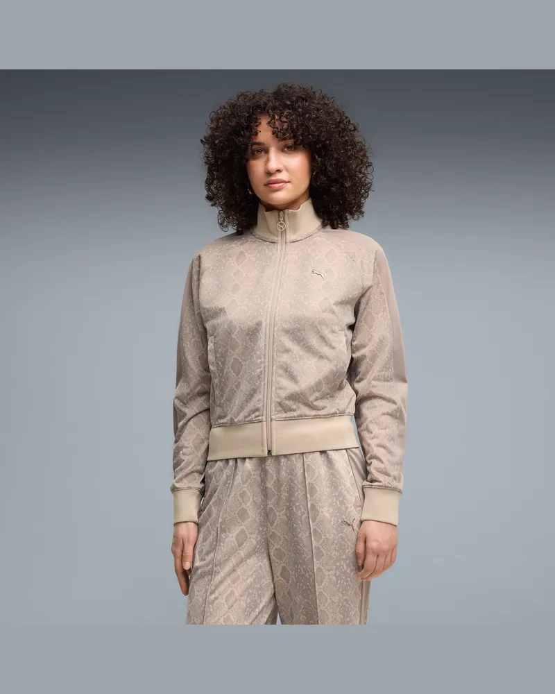 Puma T7 Snake Print Short Trainingsjacke Damen, Kleidung Beige