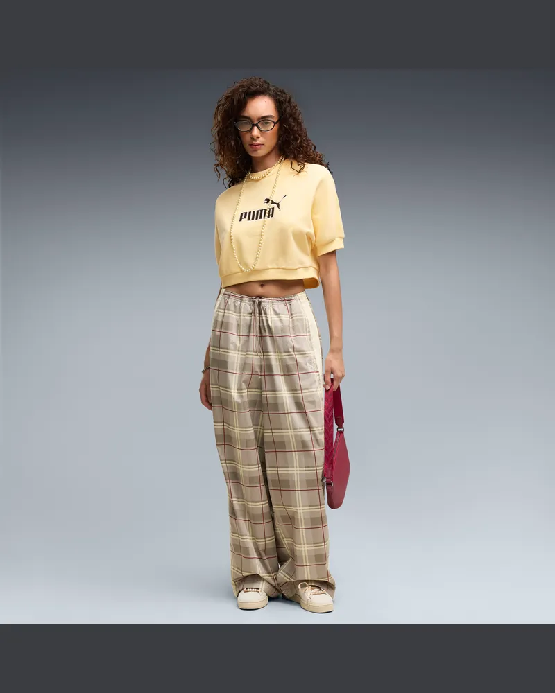 Puma T7 Relaxed Tartan-Hose Damen, Kleidung Beige