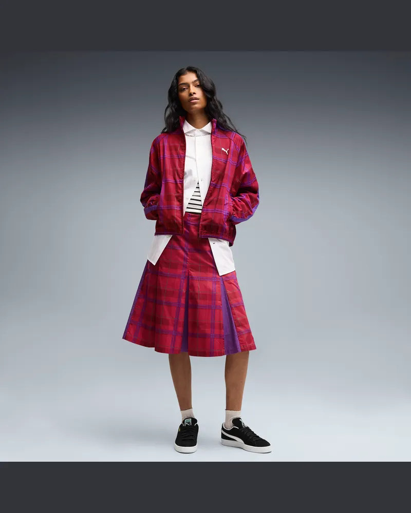 Puma T7 Pleated Tartan-Midirock Damen, Kleidung, Rot Rot