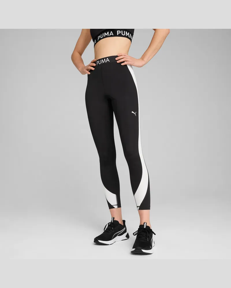 Puma STRONG Hochgeschnittene 7/8 Leggings mit Colourblocking Damen, Kleidung, Schwarz Schwarz