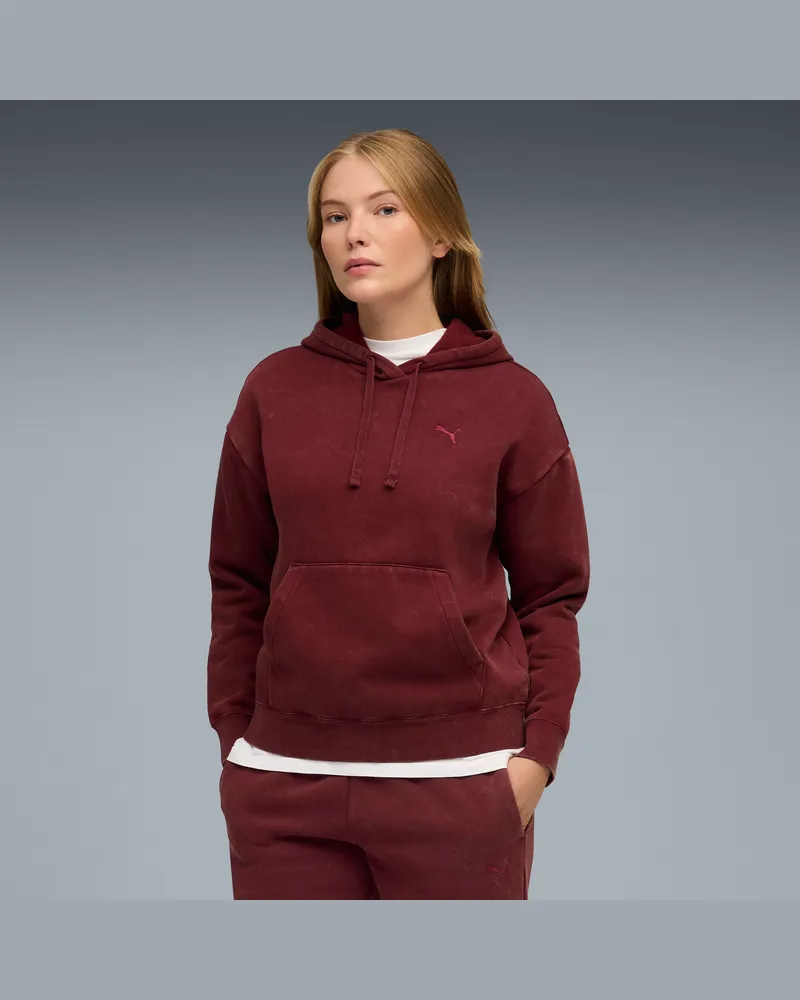 Puma Essentials Elevated Relaxed Wash Hoodie Damen, Kleidung, Rot Rot