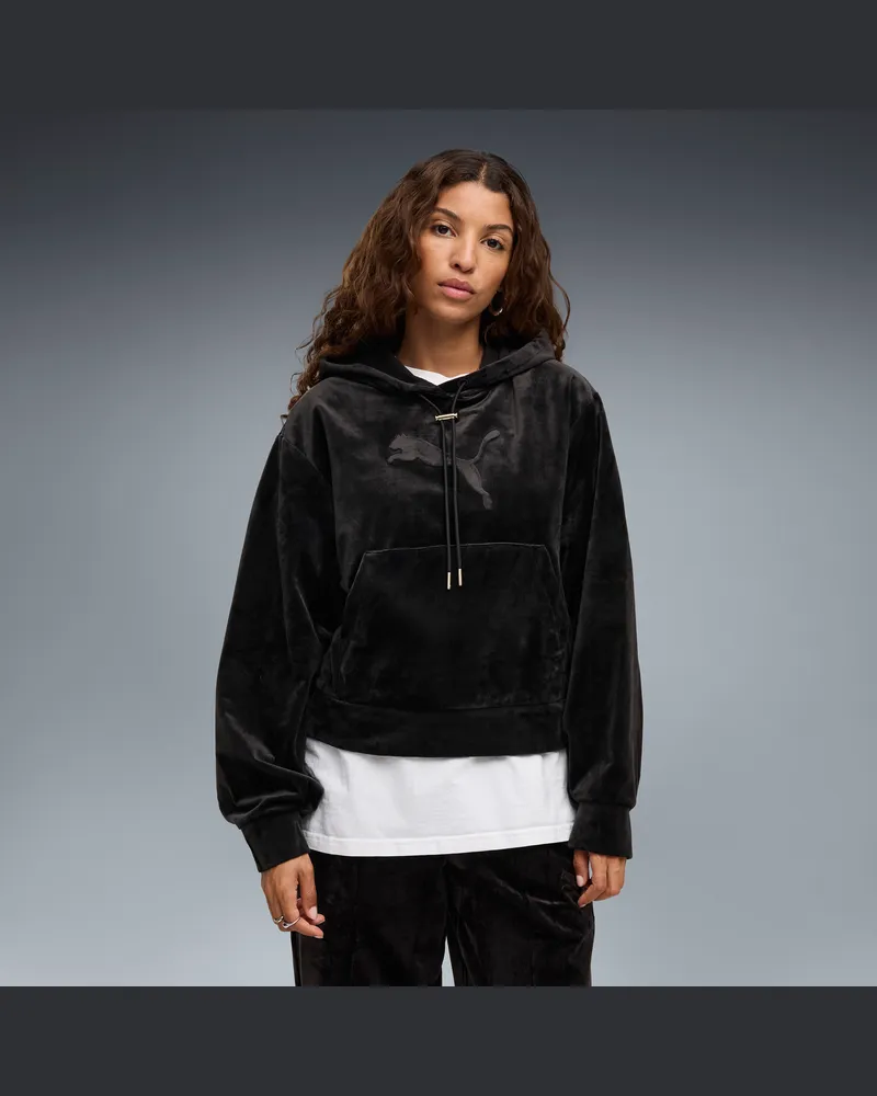 Puma Essentials Elevated Standard Velour Hoodie Damen, Kleidung, Schwarz Schwarz
