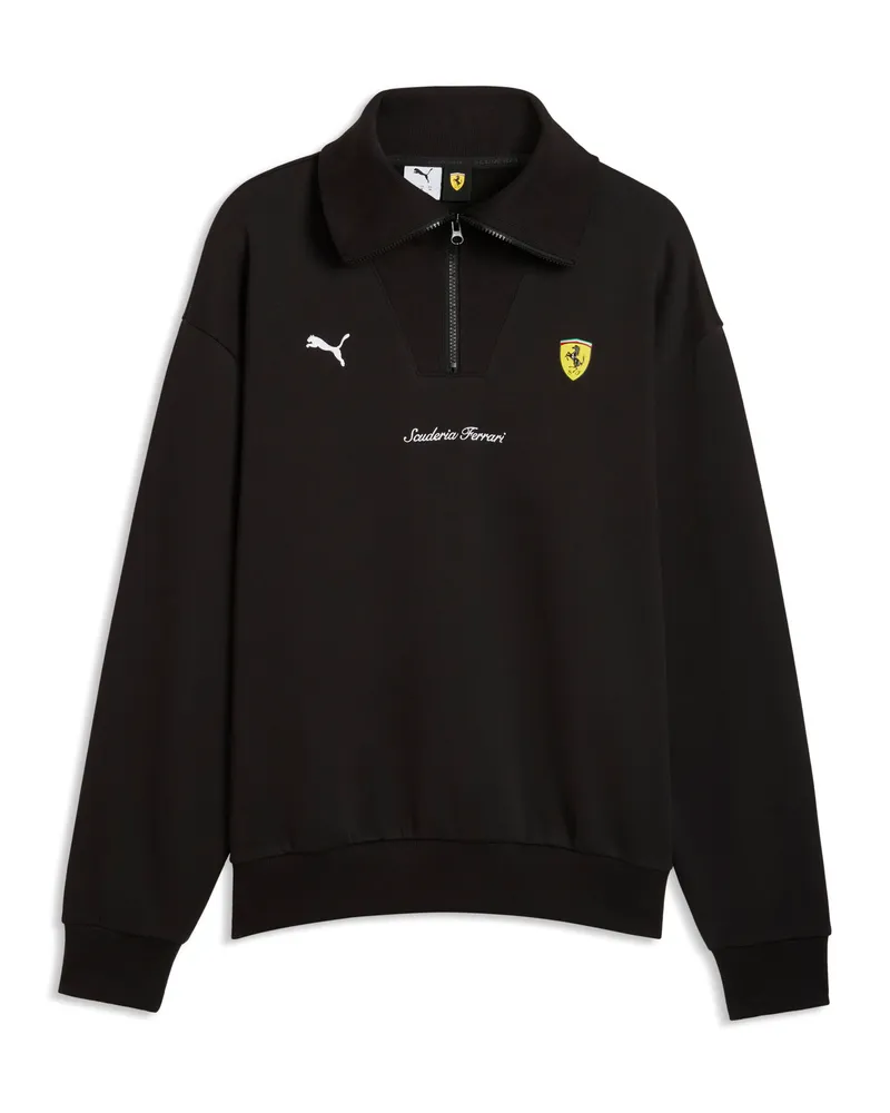 Puma Scuderia Ferrari Little Shield Fleece Crew Sweatshirt mit Reißverschluss bis zum Hals Herren, Accessoires, Schwarz Schwarz