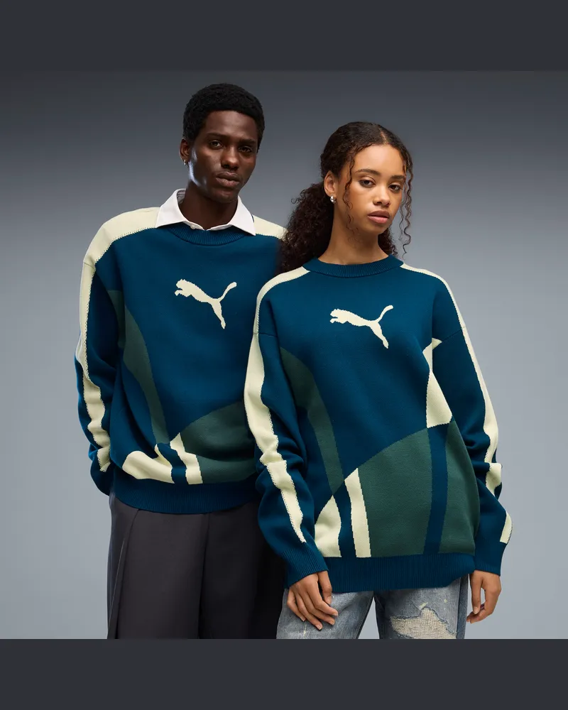 Puma T7 Relaxed Strickpullover Unisex, Kleidung, Blau Blau