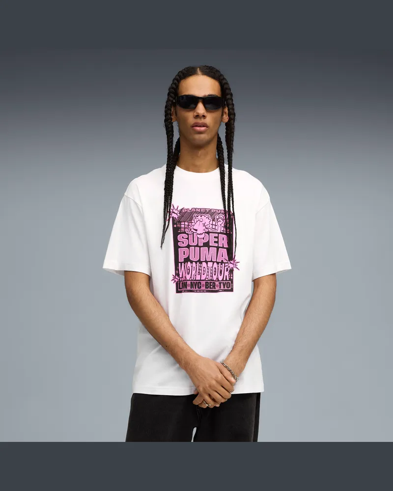 Puma Graphic SUPER  World Tour Relaxed T-Shirt Herren, Kleidung, Weiß Weiß