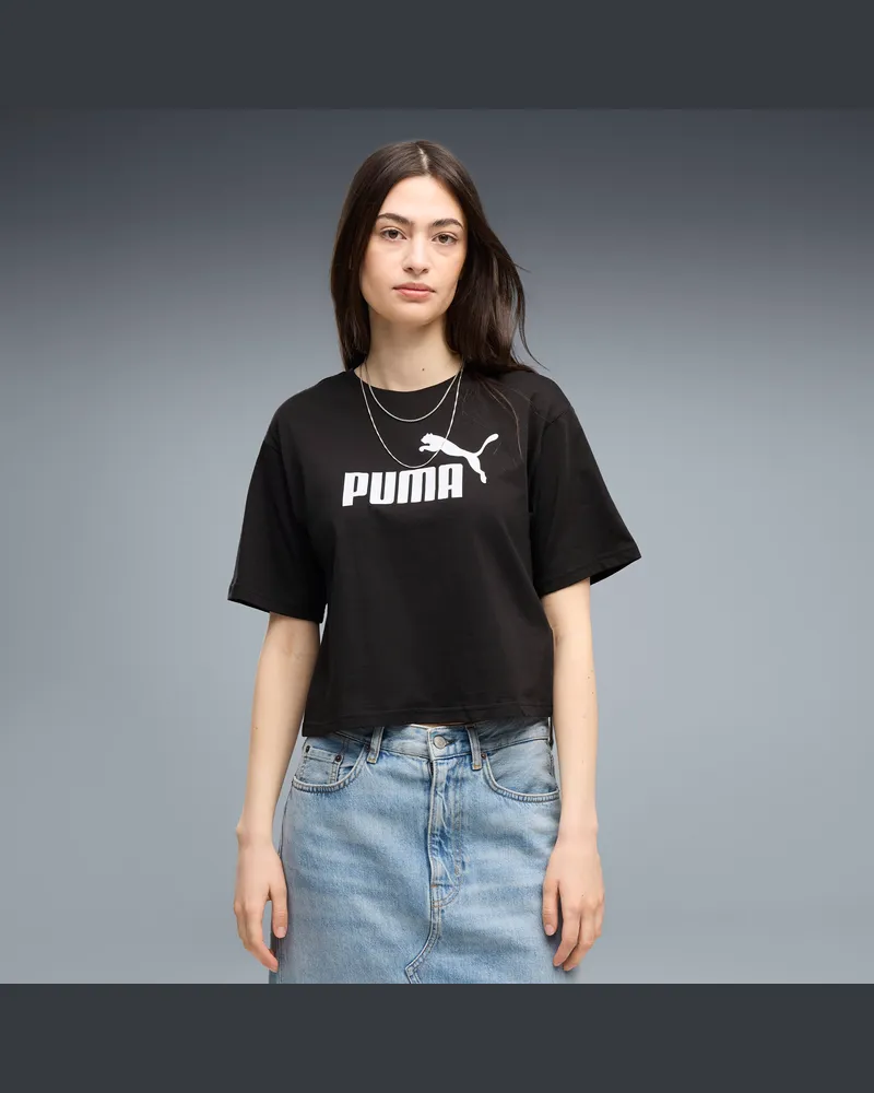 Puma ESS Cropped No. 1 Logo Relaxed T-Shirt Damen, Kleidung, Schwarz Schwarz
