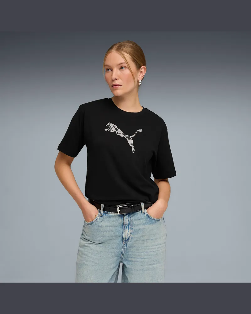 Puma Essentials Graphics Animal Relaxed T-Shirt Damen, Kleidung, Schwarz Schwarz