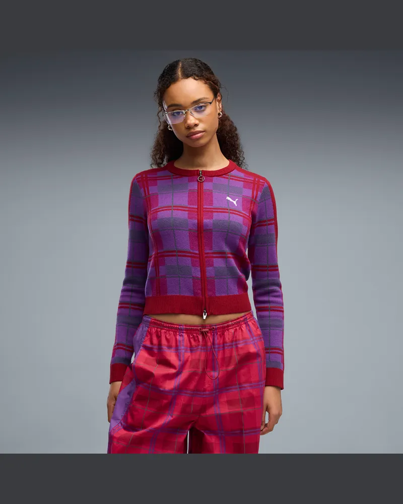 Puma T7 Tartan Slim Strickjacke Damen, Kleidung, Rot Rot