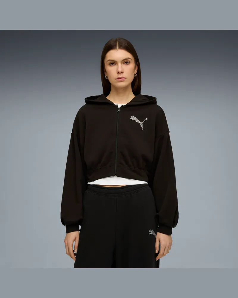 Puma Essentials Graphics Bedazzled Kapuzenjacke Damen, Kleidung, Schwarz Schwarz