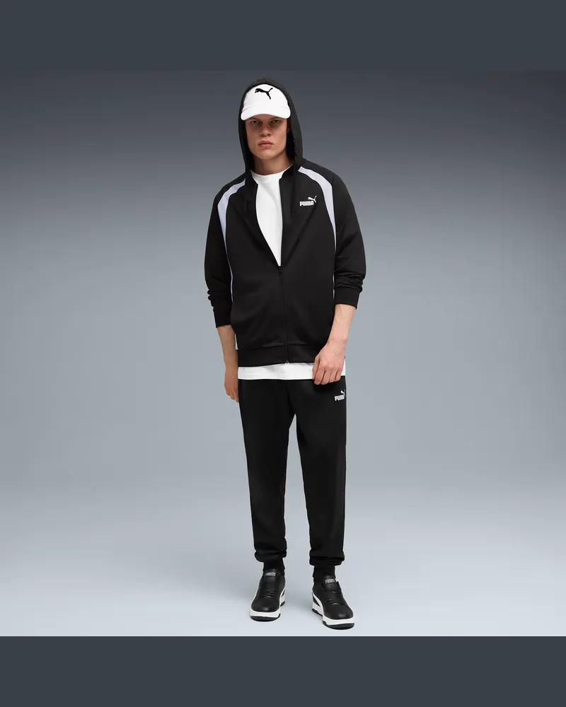 Puma Poly Trainingsanzug mit Kapuzenjacke Herren, Kleidung, Schwarz Schwarz