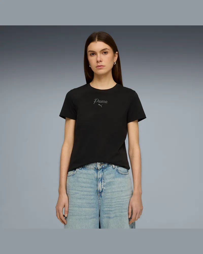 Puma Essentials Script T-Shirt Damen, Kleidung, Schwarz Schwarz