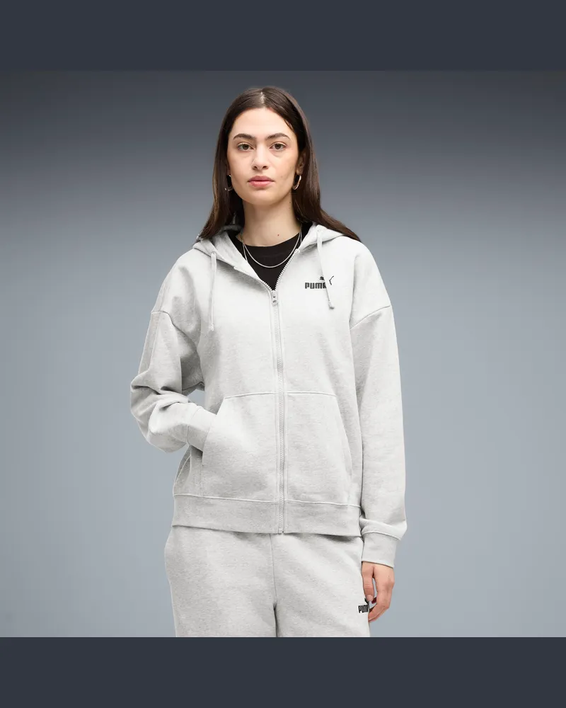 Puma ESS Small No. 1 Logo Comfort Hoodie mit durchgehendem Reißverschluss Damen, Kleidung, Grau Grau