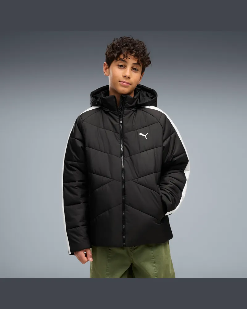Puma T7 Pufferjacke mit Reißverschluss Teenager, Kleidung, Schwarz Schwarz