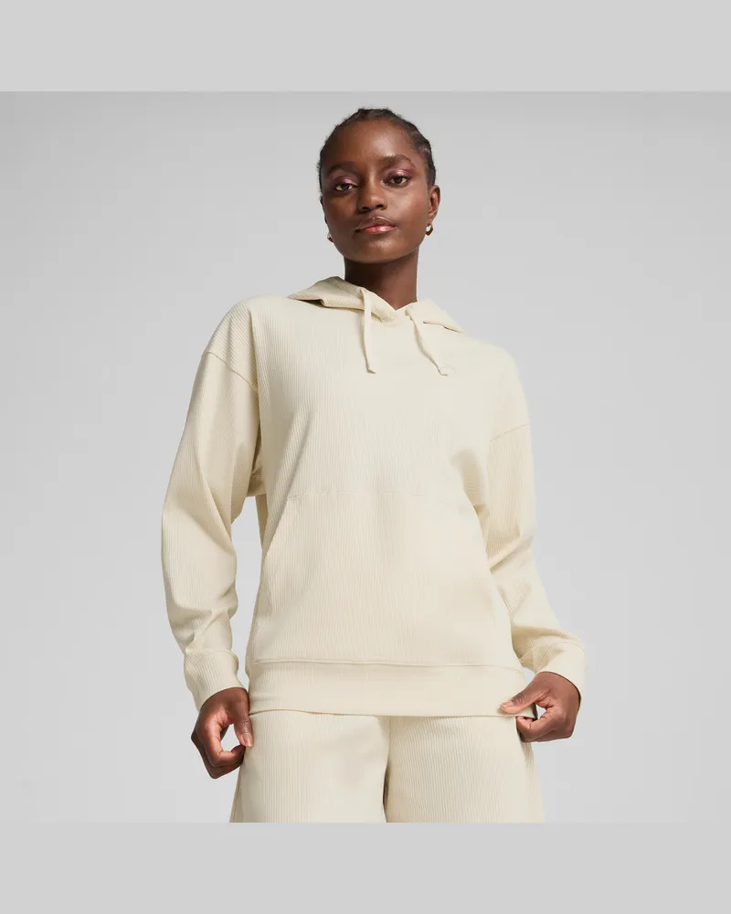 Puma ESS ELEVATED Bequemer gerippter Hoodie Damen, Kleidung, Weiß Weiß