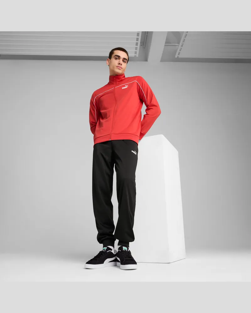 Puma Poly Trainingsanzug mit Paspeln Herren, Kleidung, Rot Rot