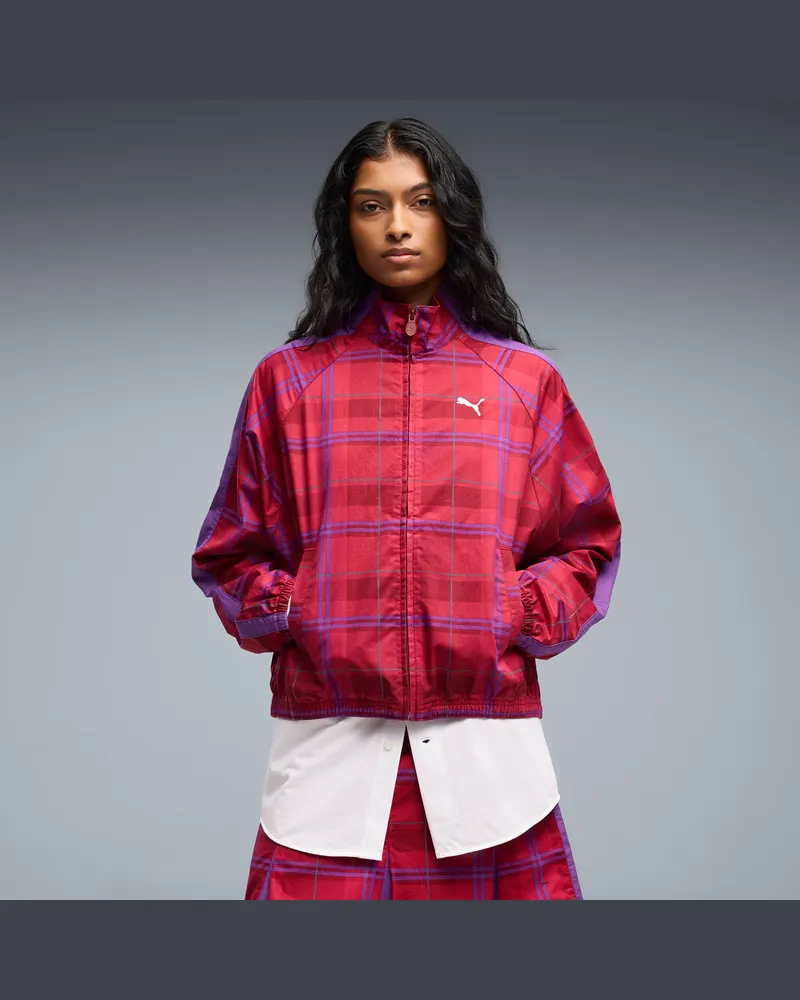 Puma T7 Relaxed Tartan-Jacke Damen, Kleidung, Rot Rot