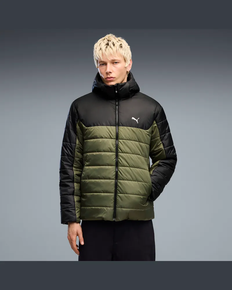 Puma Essentials Wattierte Kapuzenjacke Herren, Kleidung, Grün Grün