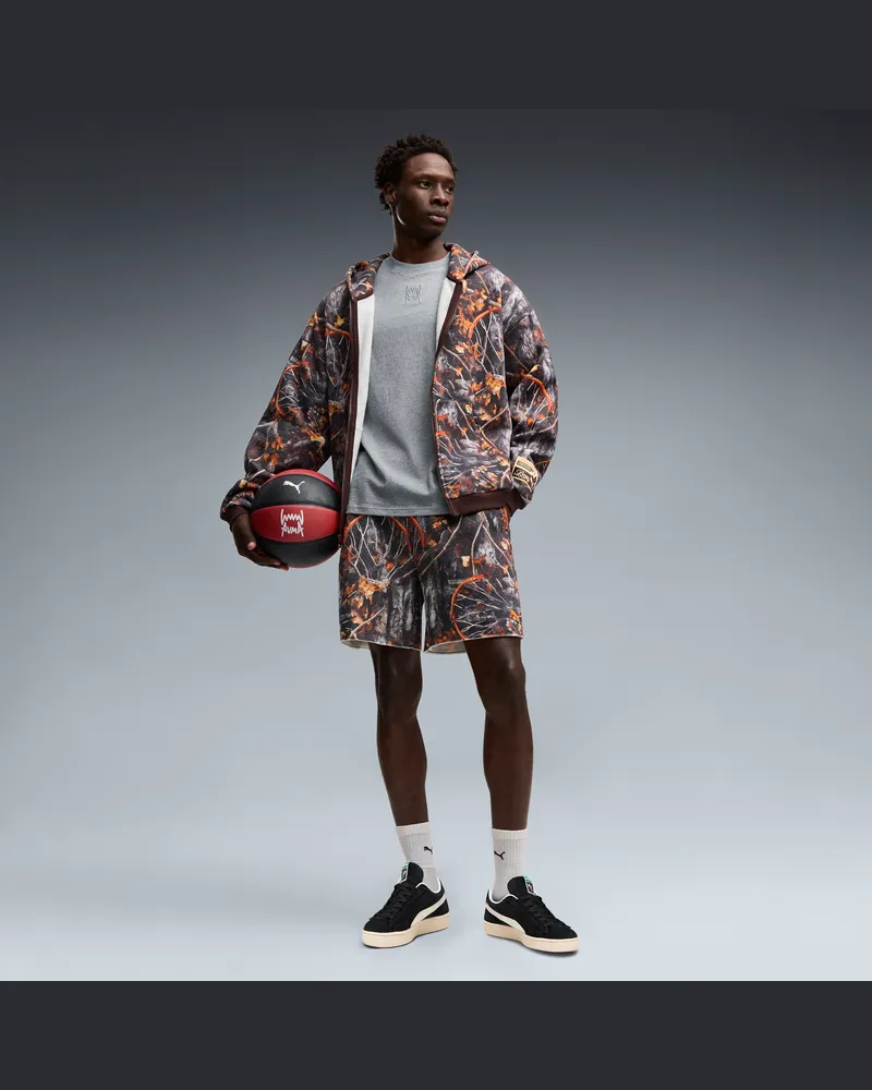 Puma Dylan Wildcat Printed Relaxed Basketballshorts Herren, Accessoires, Braun Braun