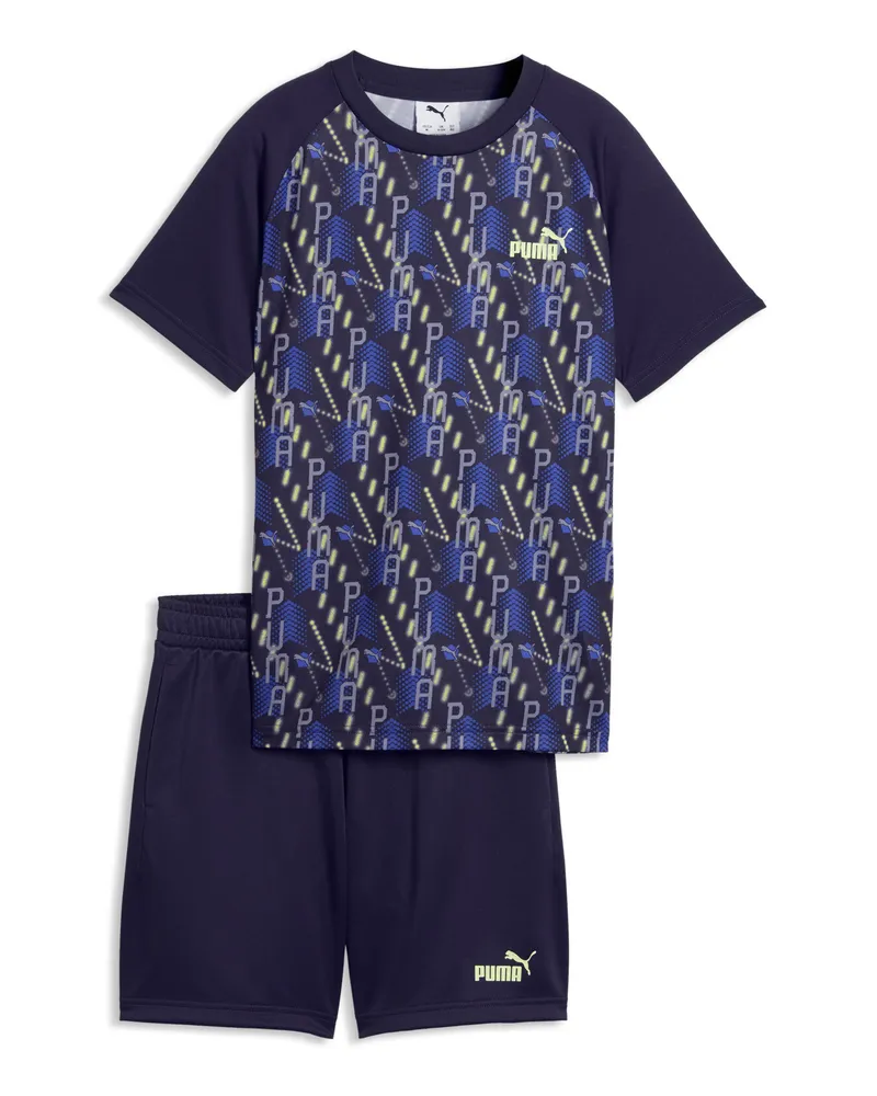 Puma TRAIN ALL DAY Essentials Bedrucktes T-Shirt und Shorts im Set Teenager, Accessoires, Blau Blau