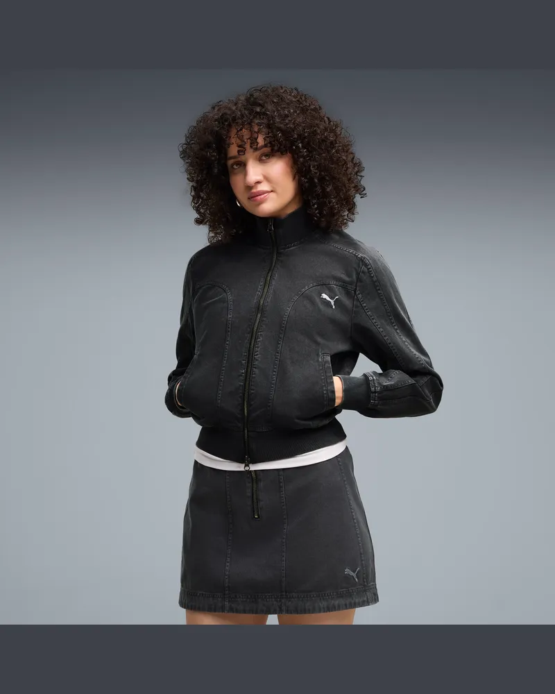 Puma FUTURE..ARCHIVE Washed Twill Kurze Jacke Damen, Kleidung, Schwarz Schwarz