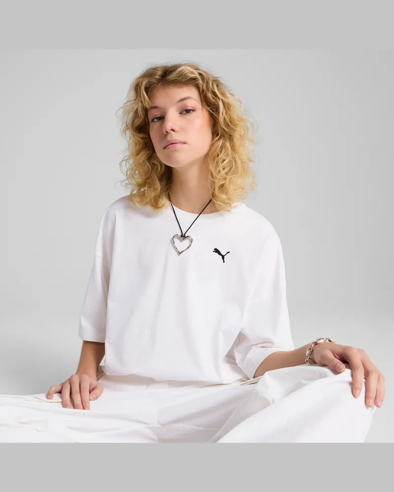 Puma WARDROBE ESS Kurzes Oversized-T-Shirt Damen, Kleidung, Weiß Weiß