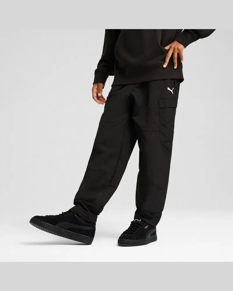 Puma WARDROBE ESS Relaxed Gewebte Cargohose Teenager, Kleidung, Schwarz Schwarz