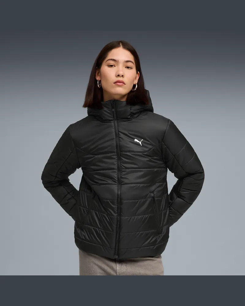Puma Essentials Wattierte Kapuzenjacke Damen, Kleidung, Schwarz Schwarz