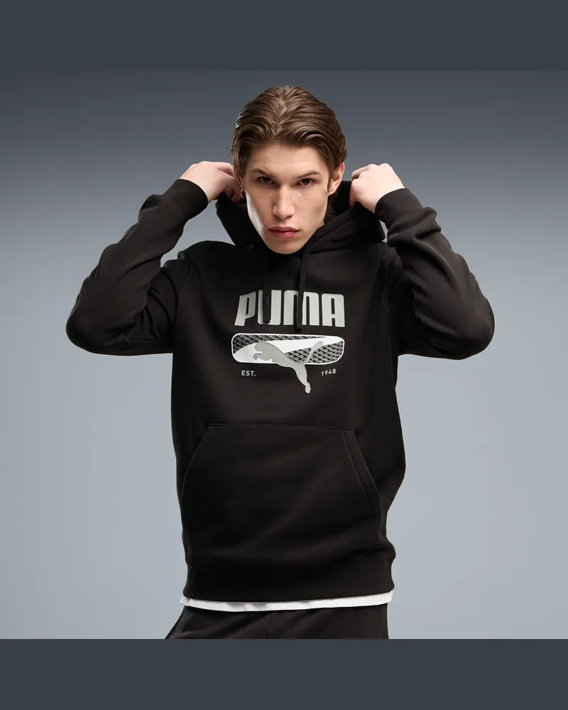 Puma Sport Logo Play Fleece Hoodie Herren, Kleidung, Schwarz Schwarz