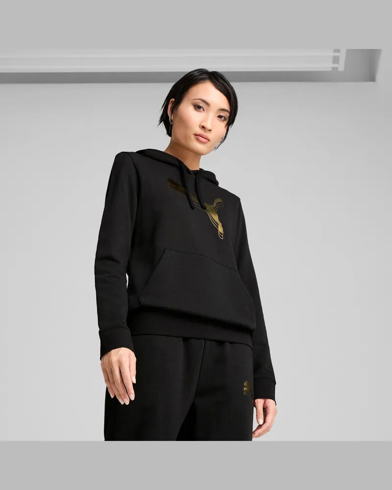 Puma ESS Metallisch Hoodie Damen, Kleidung, Schwarz Schwarz