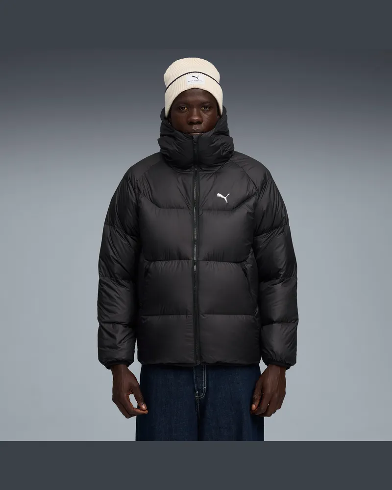 Puma Daunen-Pufferjacke mit Kapuze Herren, Kleidung, Schwarz Schwarz