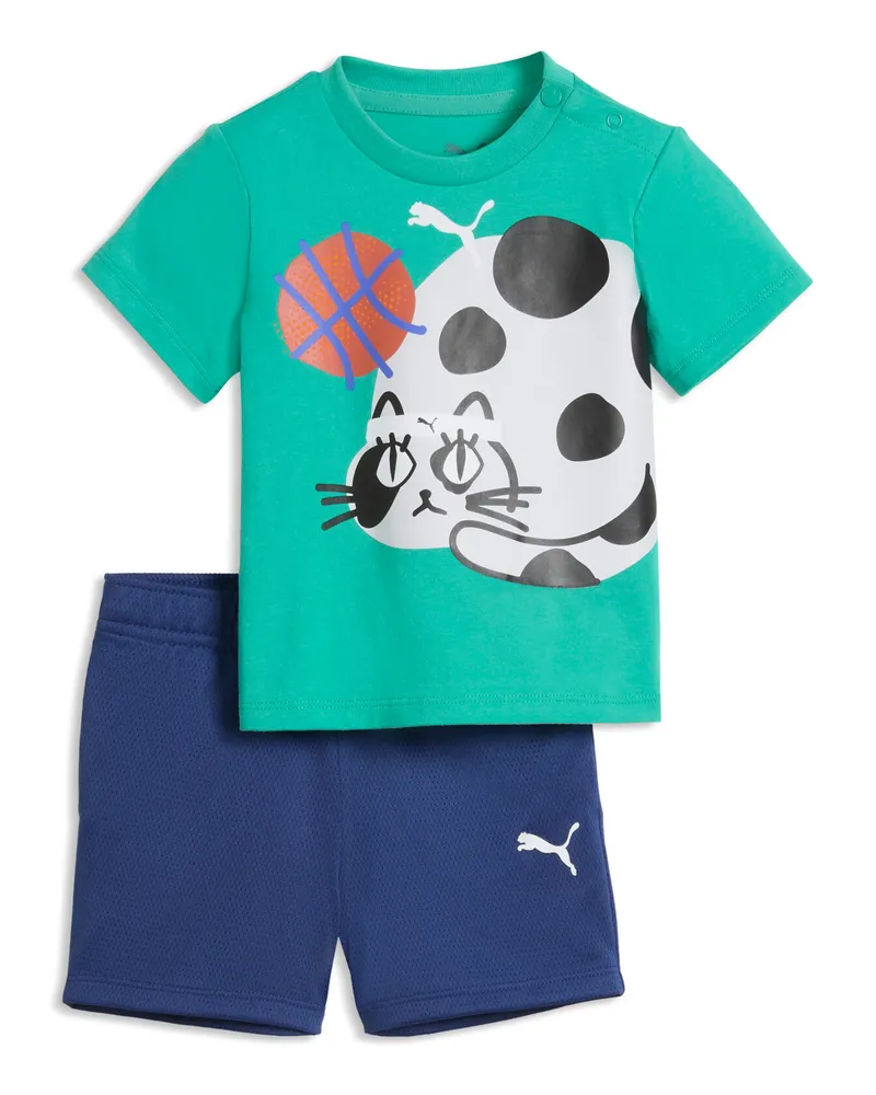 Puma Sporty Cats T-Shirt und Shorts im Set Baby, Accessoires, Grün Grün