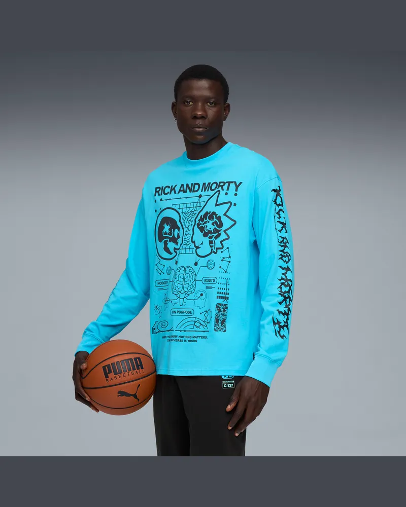 Puma HOOPS x RICK AND MORTY Langarm- Basketballshirt Herren, Kleidung, Blau Blau