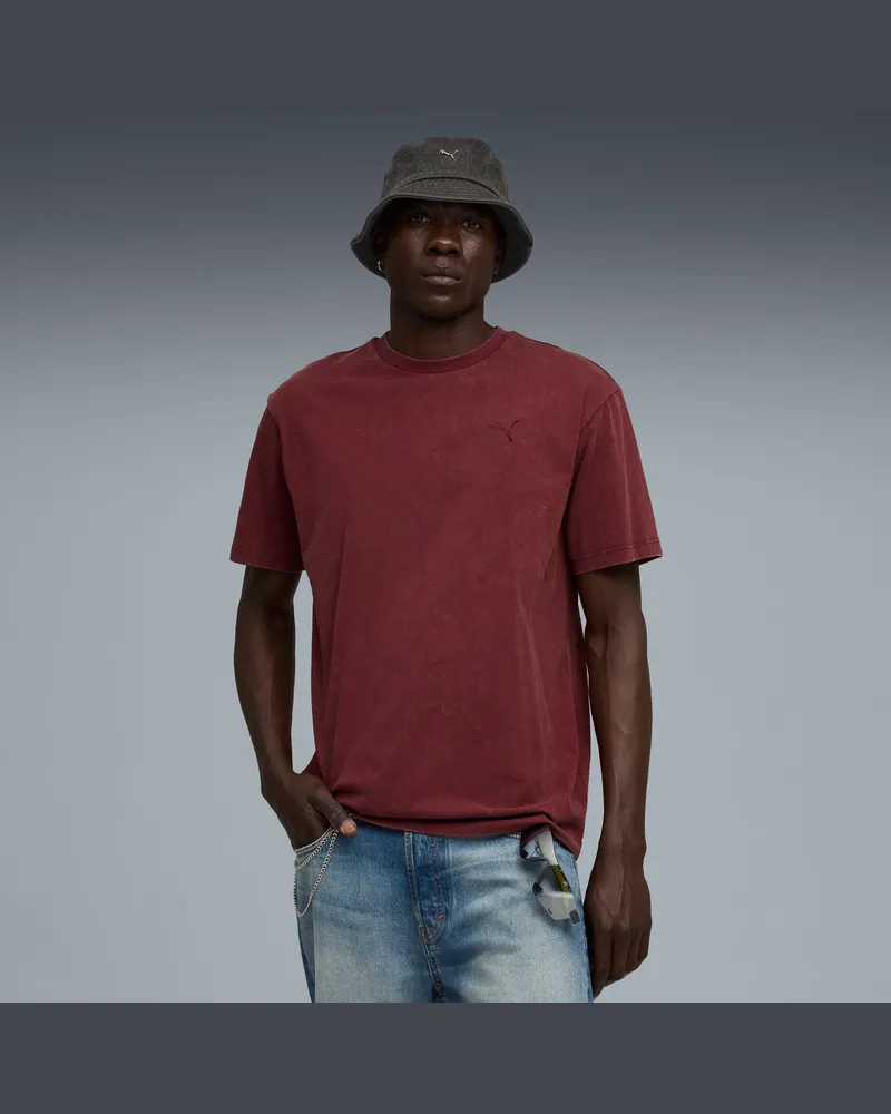 Puma Essentials Elevated Relaxed Wash T-Shirt Herren, Kleidung, Rot Rot