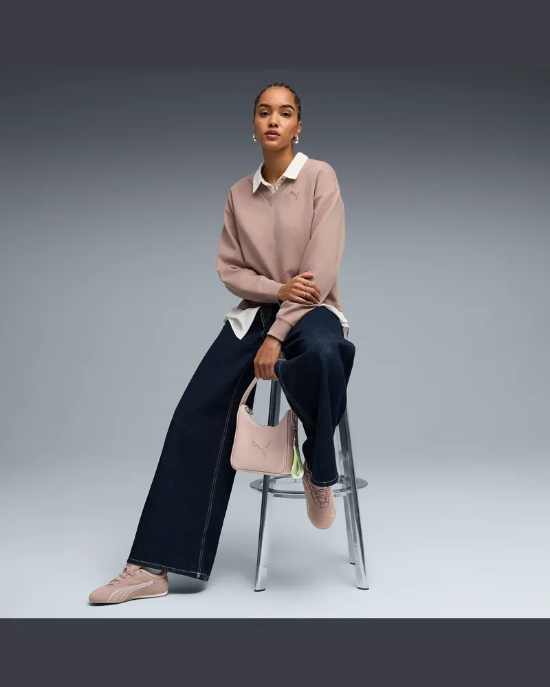 Puma Essentials Elevated Sweatshirt mit V-Ausschnitt Damen, Kleidung Beige