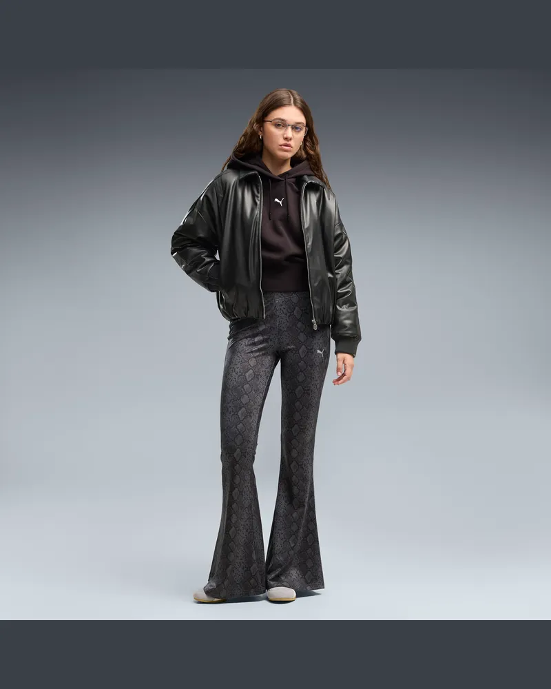 Puma Snake Pack Slim Ausgestellte Hose mit Schlangenprint Damen, Kleidung, Schwarz Schwarz