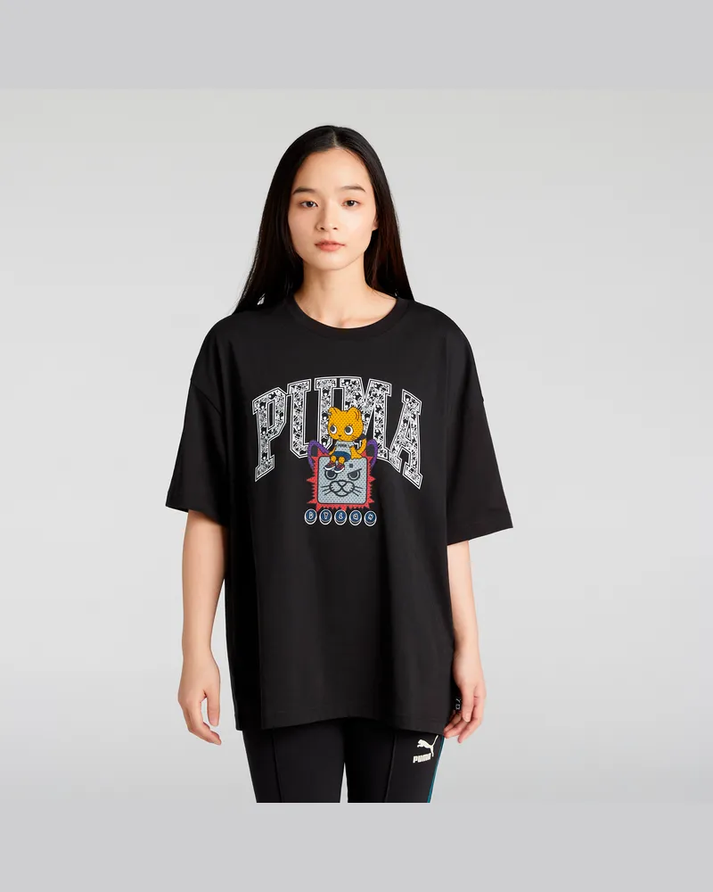 Puma NEKOSAN x HOOPS DYLAN Graphic Oversized T-Shirt Unisex, Kleidung, Schwarz Schwarz