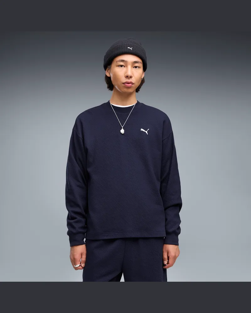 Puma Essentials Elevated Relaxed Material Crew Sweatshirt Herren, Kleidung, Blau Blau