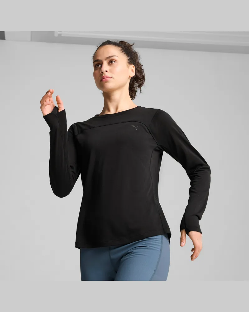 Puma SEASONS Tech Langarm-Shirt aus Wolle Damen, Kleidung, Schwarz Schwarz