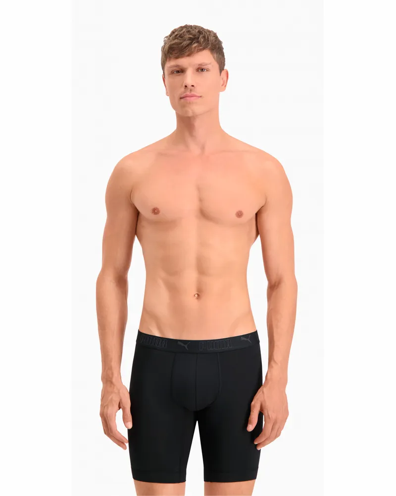 Puma Sport lange Mikrofaser Boxershorts Herren (2er-Pack), Kleidung, Schwarz Schwarz
